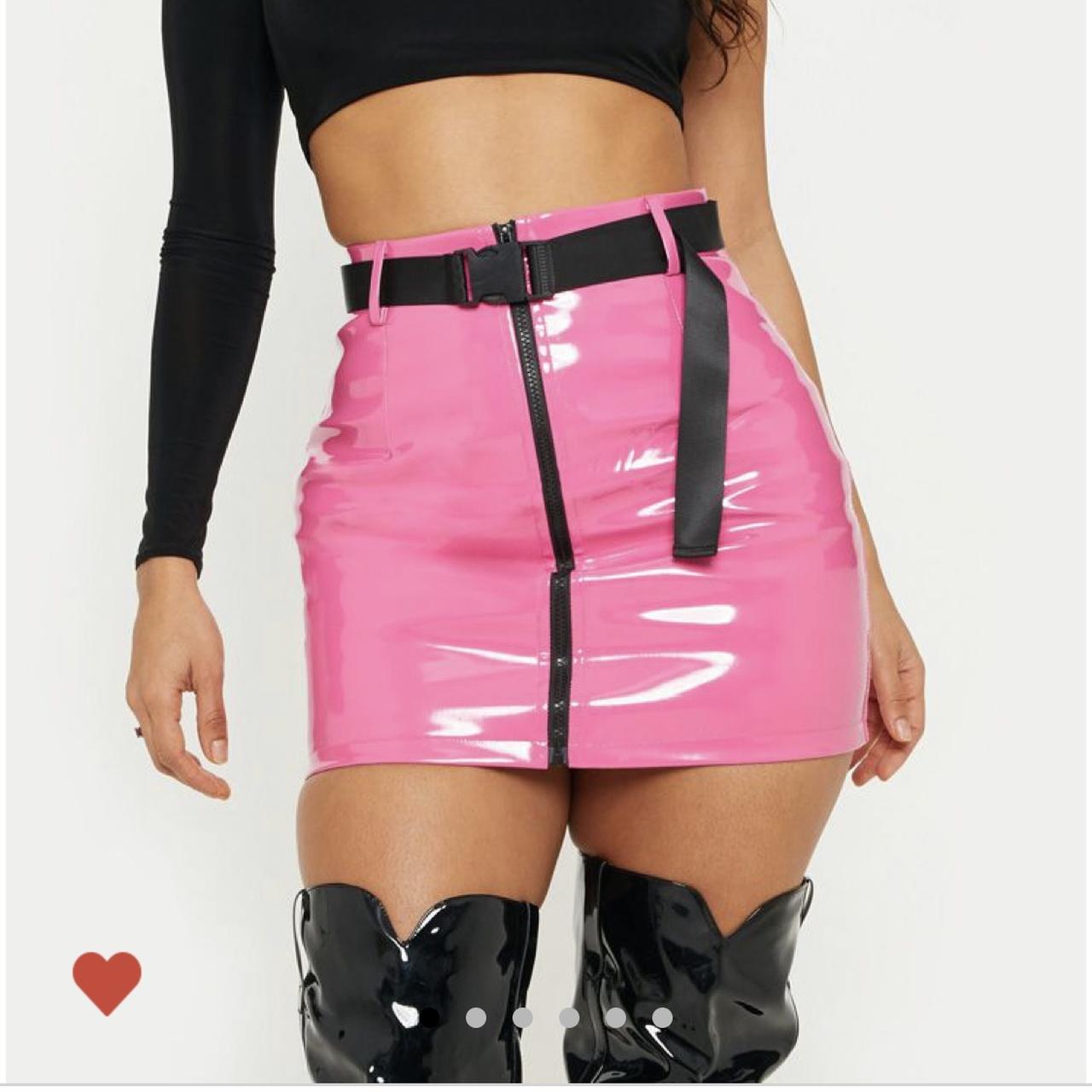 【U LAN】Bikele Zipper Mini Skirt Selling neon pink vinyl zip front belted mini skirt, | Depop