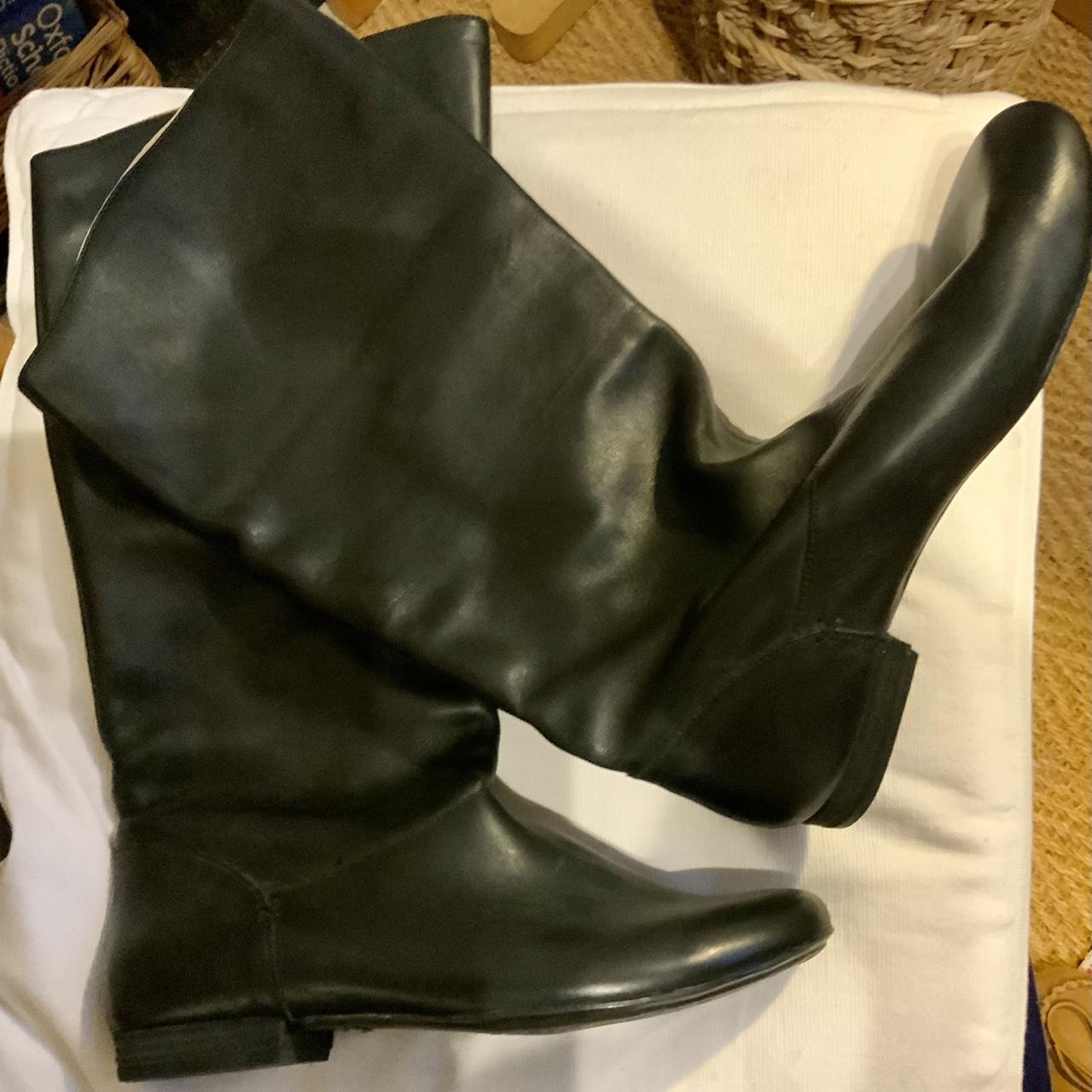 Ladies long black leather pull on boots from Clark’s... - Depop