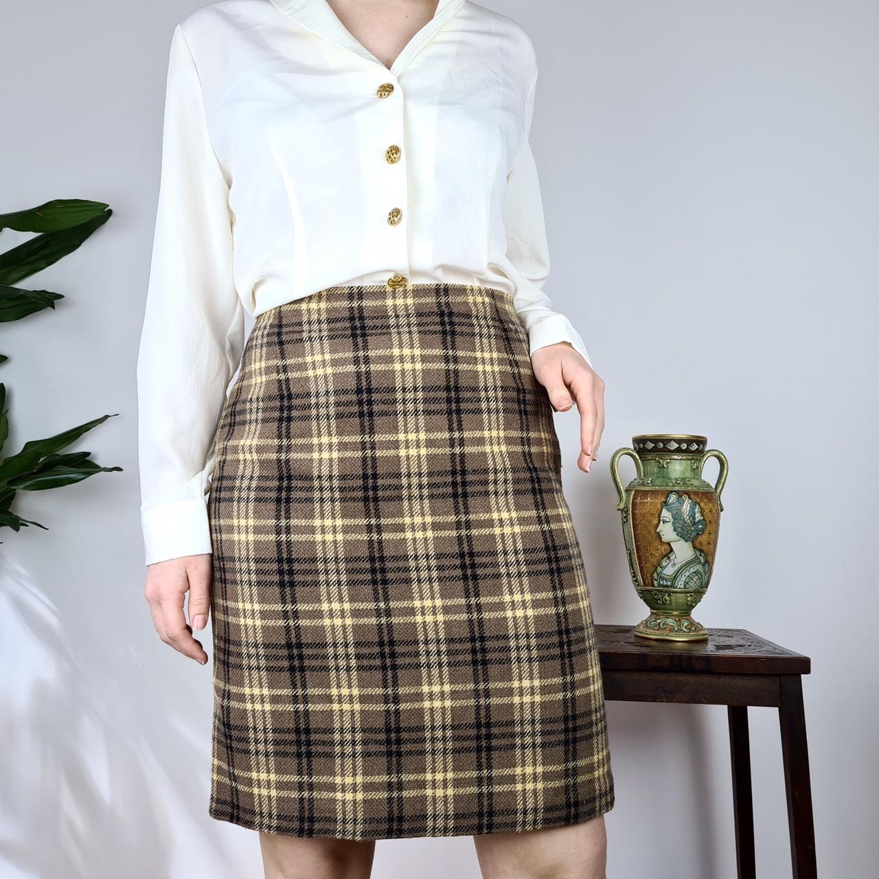 Vintage brown and yellow plaid pencil skirt by St