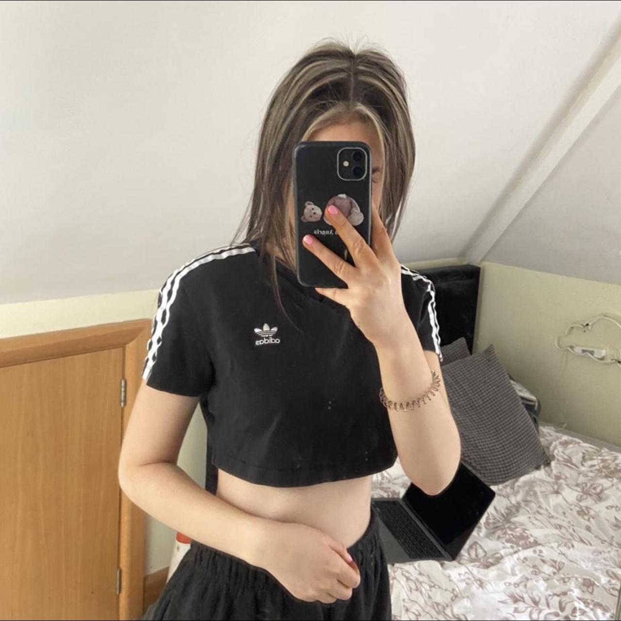 adidas originals 3 stripe super crop top with v