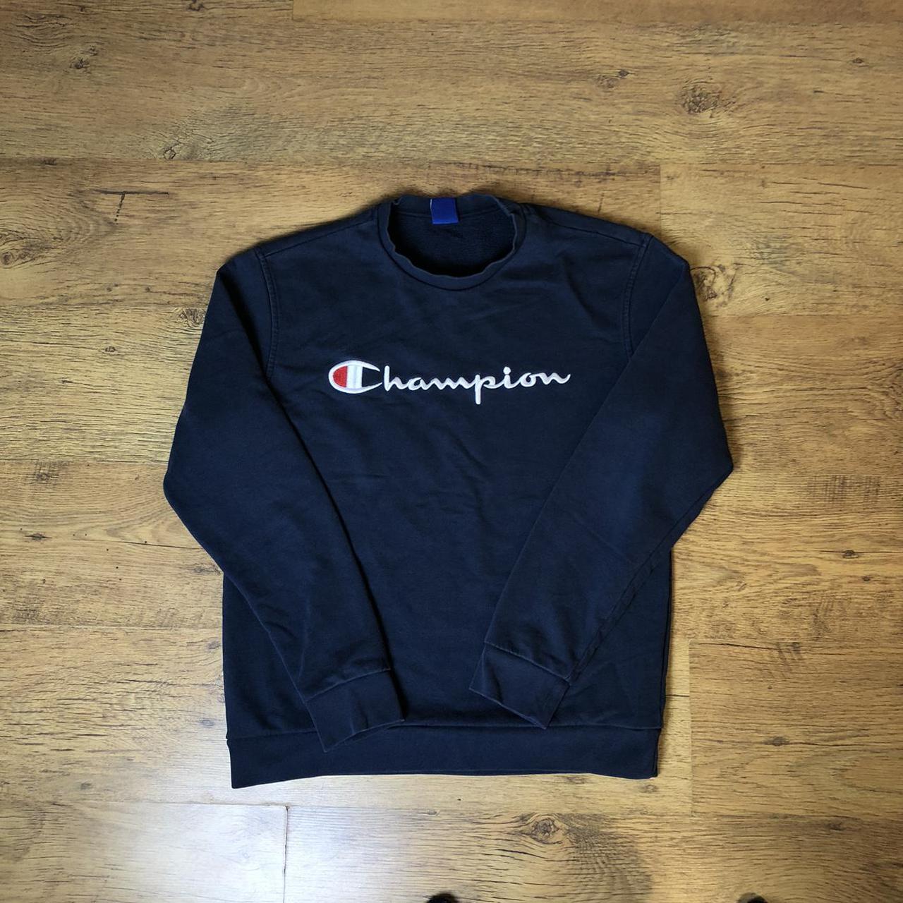 Vintage Champion Embroidered Sweatshirt Spellout... - Depop