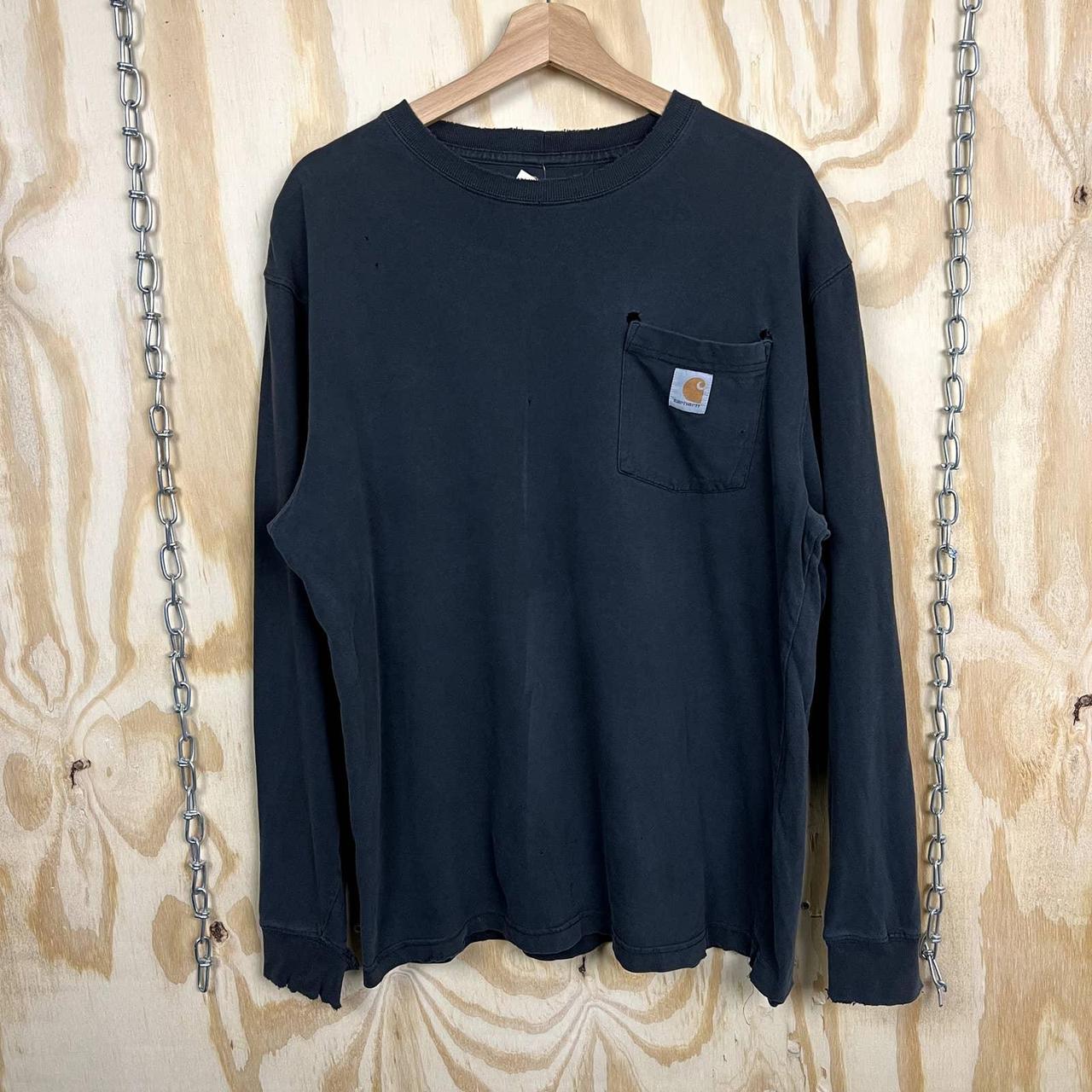 Distressed Carhartt Black Long Sleeve Shirt... - Depop