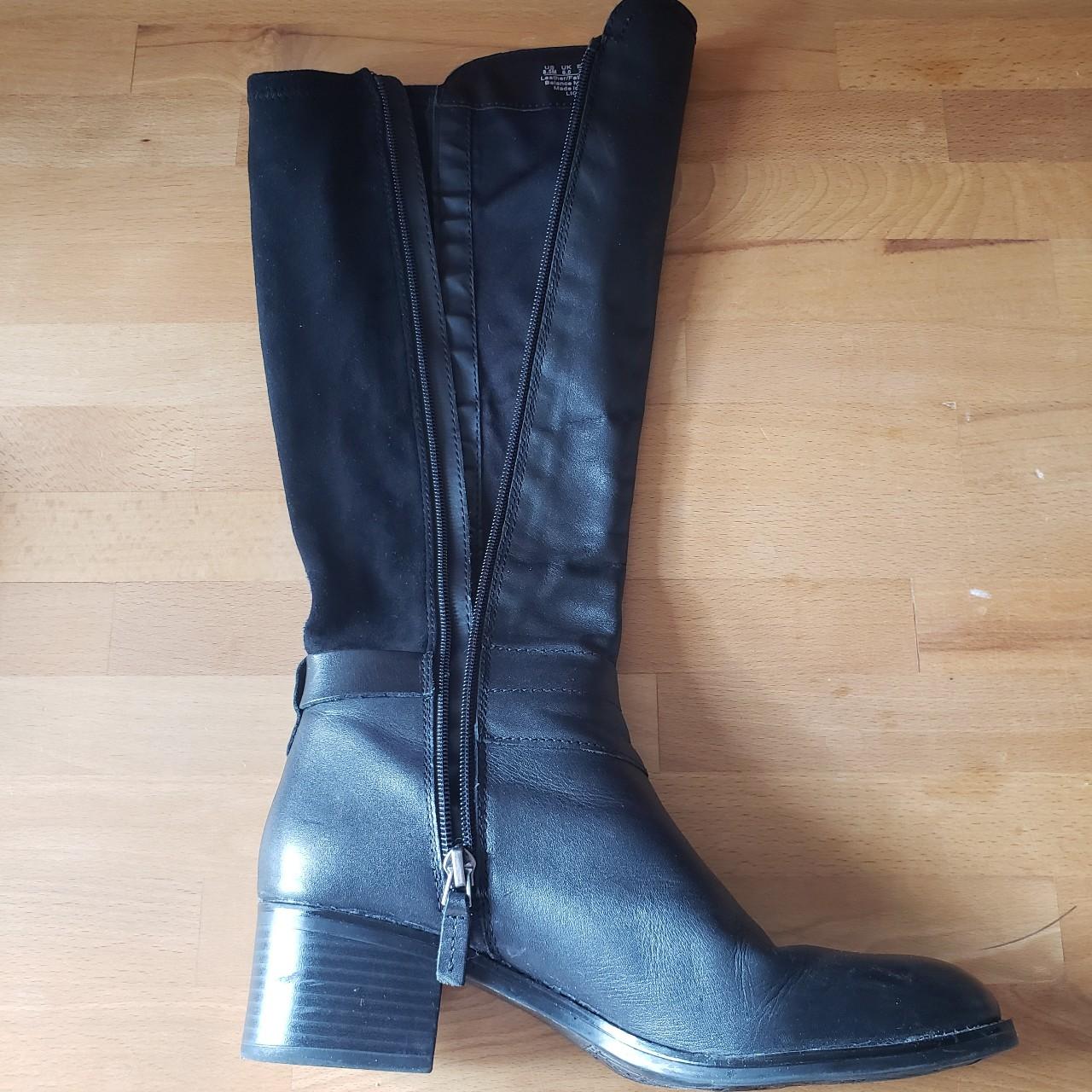 Knee-high black pleather boots by Franco Sarto. In... - Depop