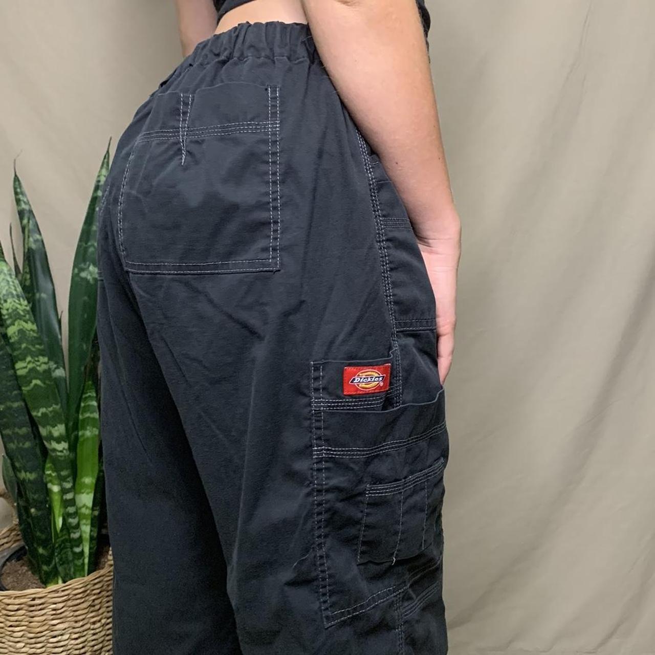 Dickies Black Cargo Pants White stitching Loose... Depop