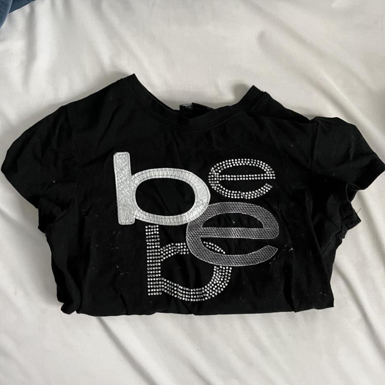 Bebe Women's Black and Grey T-shirt | Depop