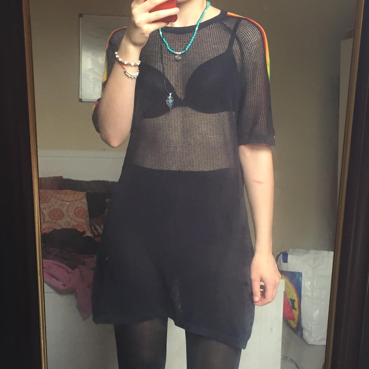 90's Rave Mesh Dress Rainbow stripe detail Depop