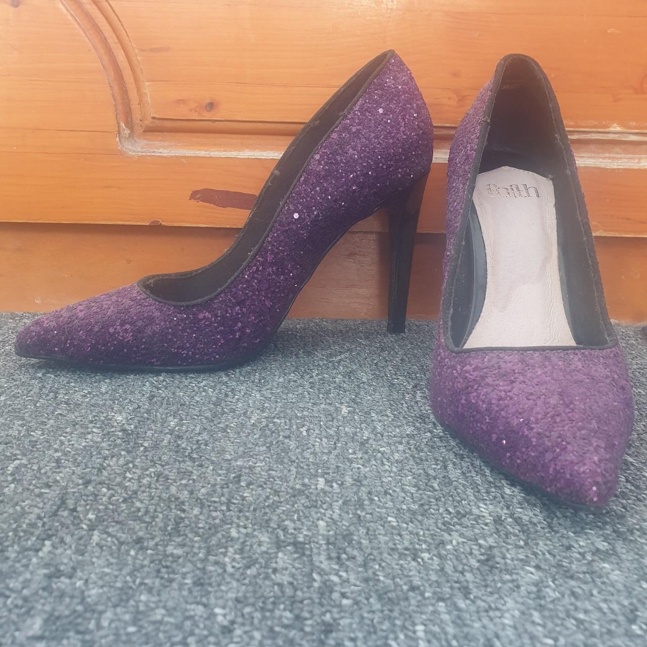 Purple glitter court heels four inch heel size 6... - Depop