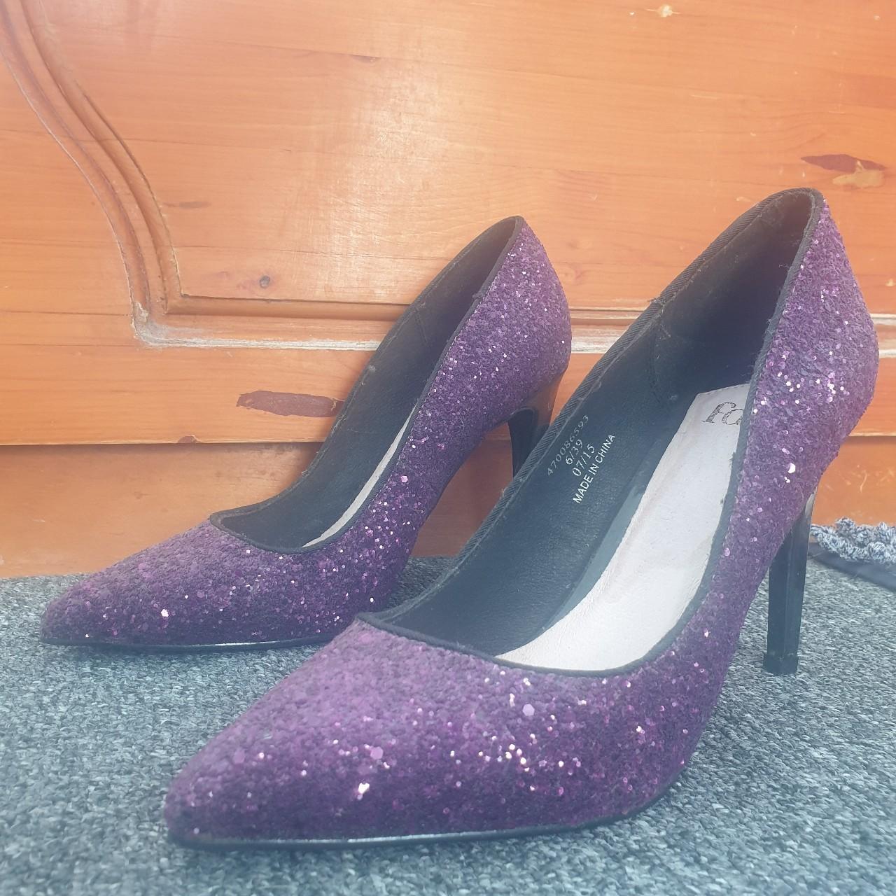 Purple glitter court heels four inch heel size 6... - Depop