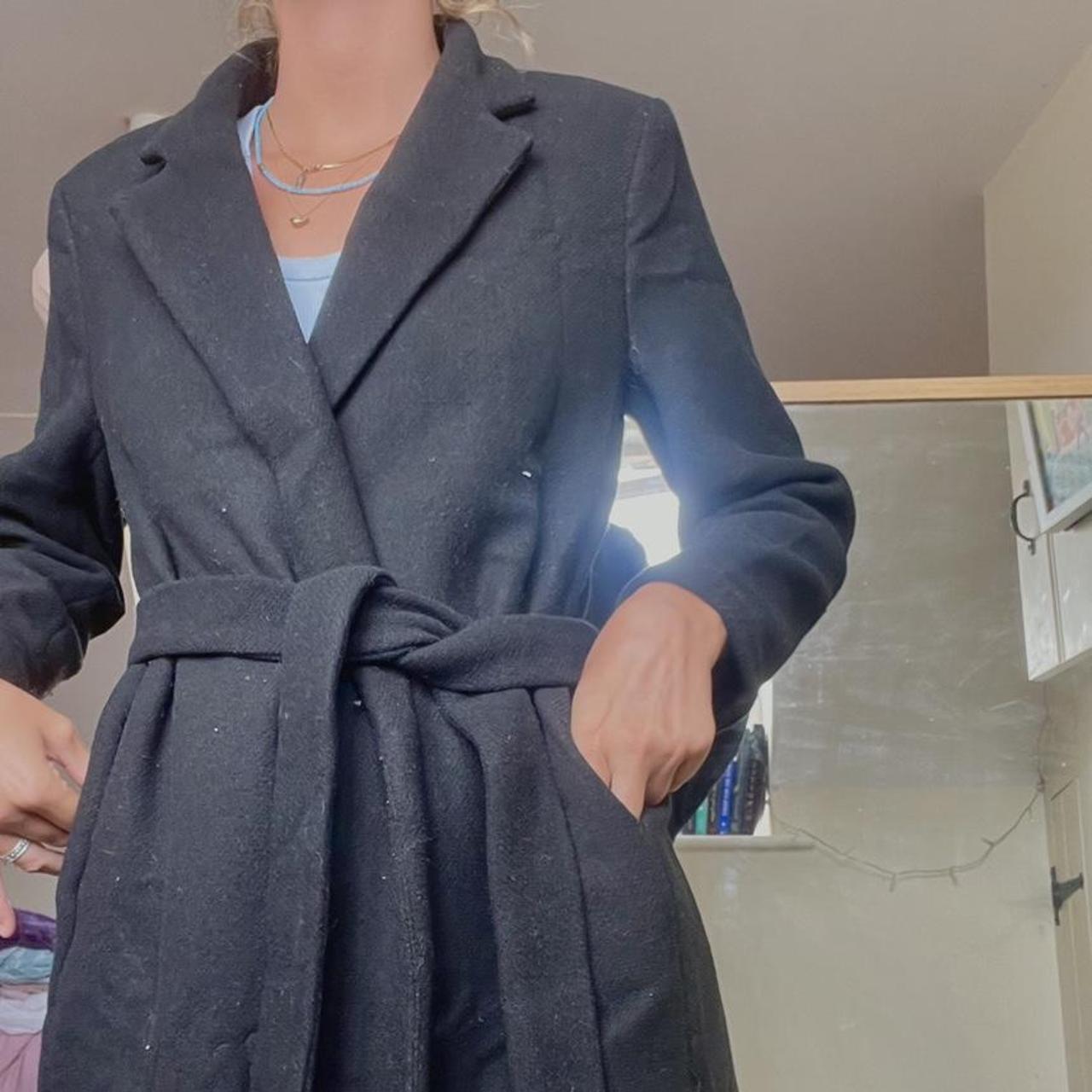 Large black long trench coat from Stradivarius.... Depop