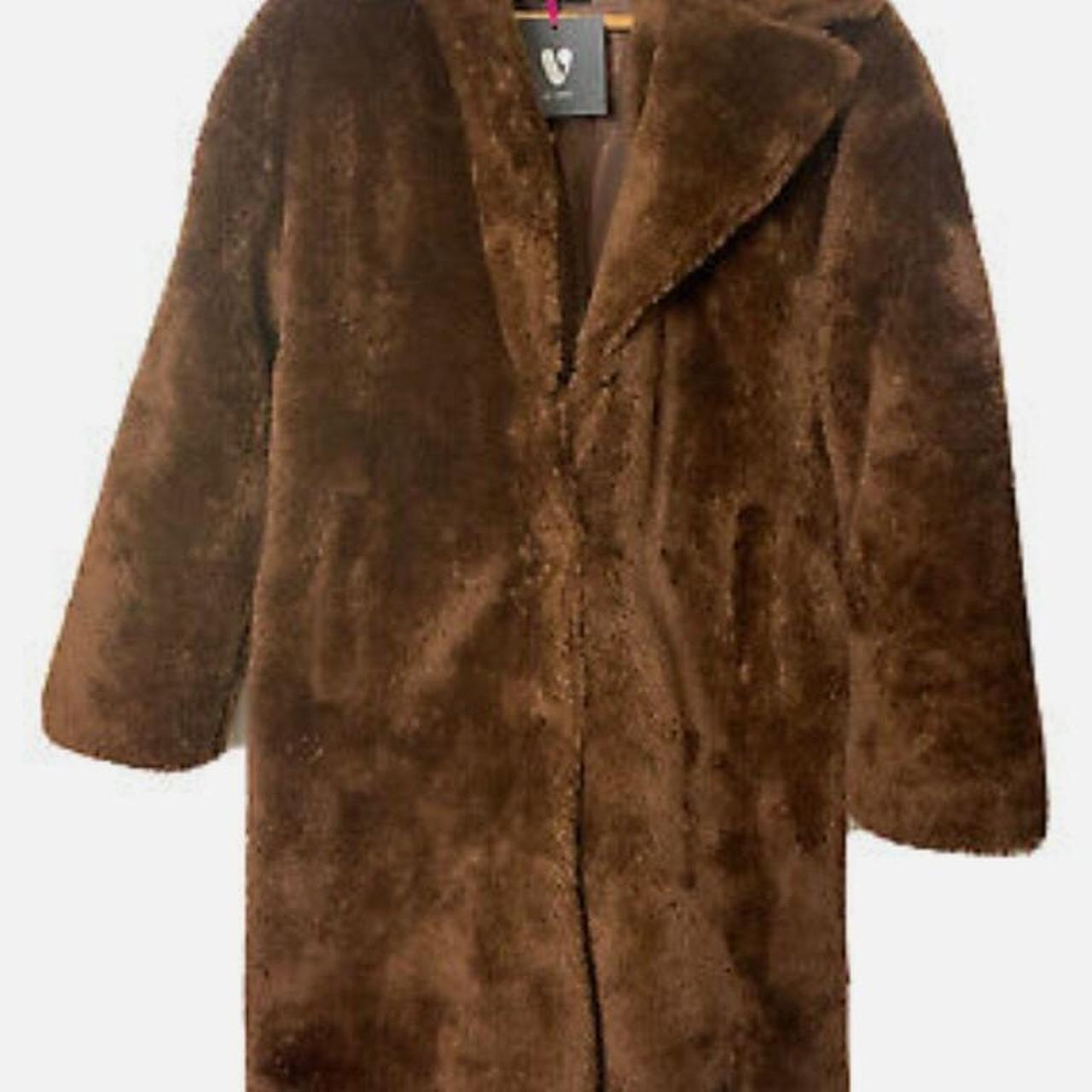 VERY chocolate brown faux fur coat new with tags... Depop