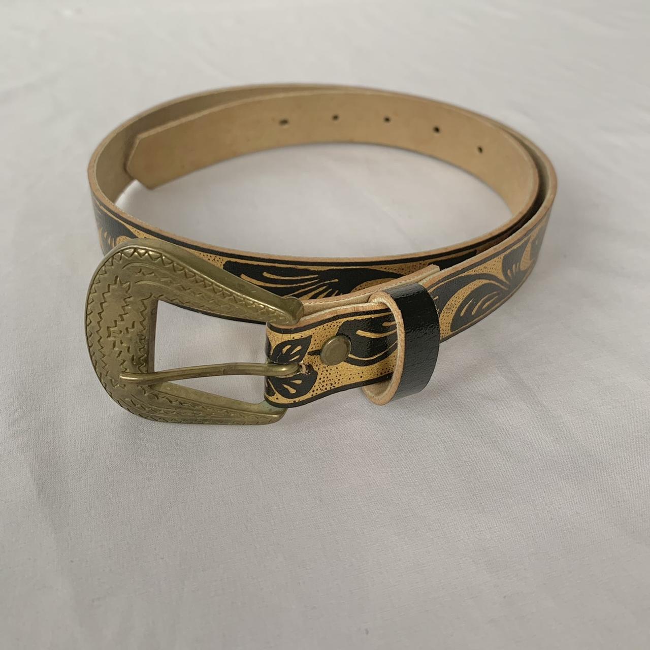 Floral Black & Gold Belt This belt has coppery gold... - Depop