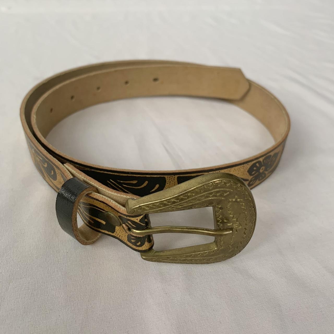 Floral Black & Gold Belt This belt has coppery gold... - Depop