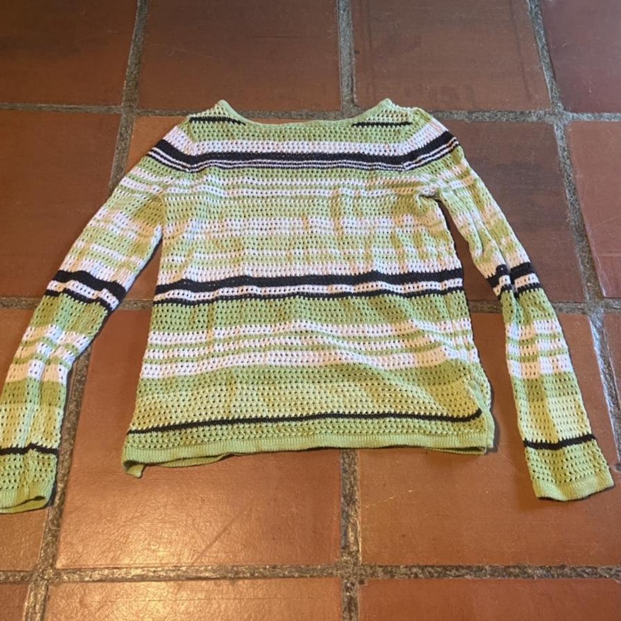 Liz Claiborne crochet knit striped sweater Depop