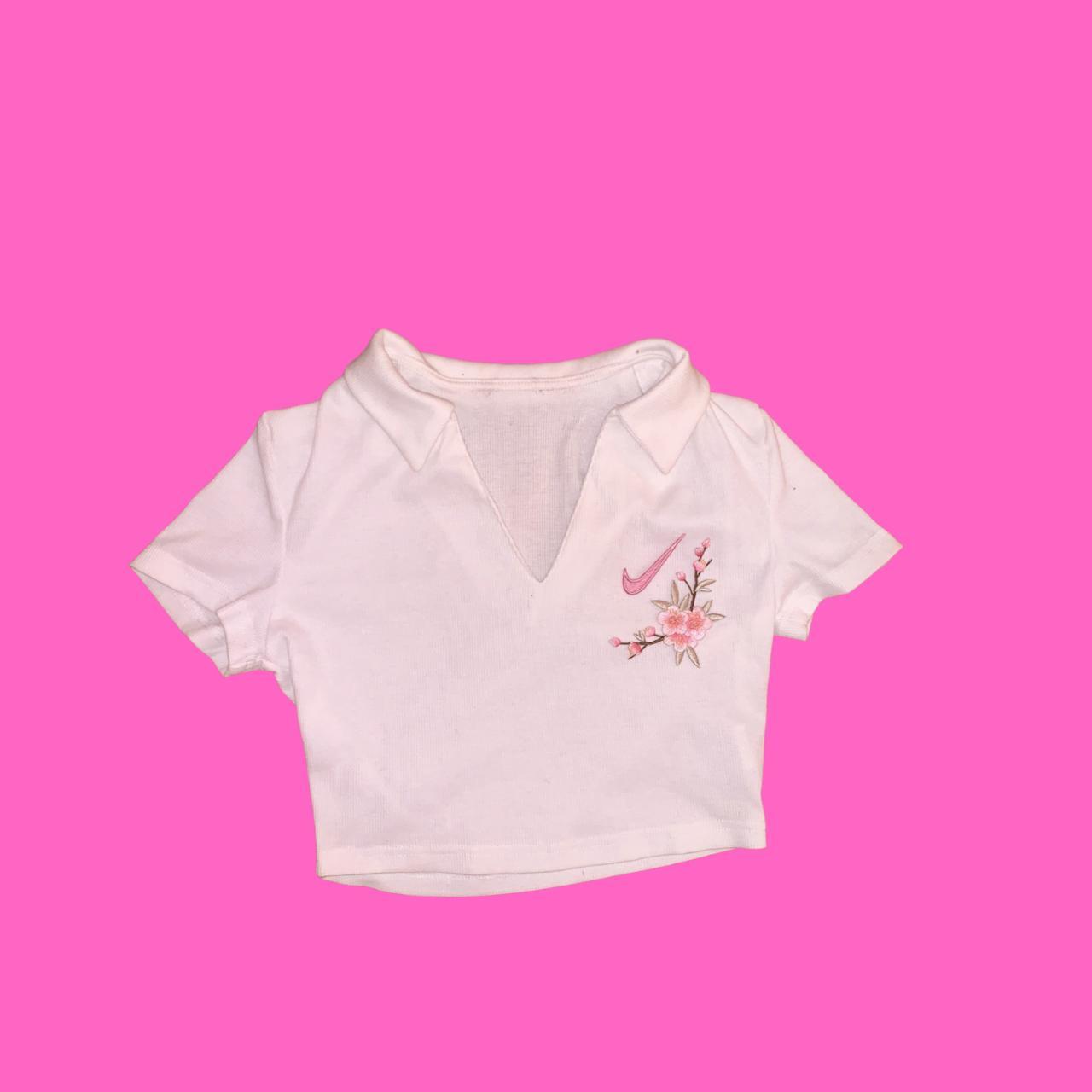 pink and white nike crop top