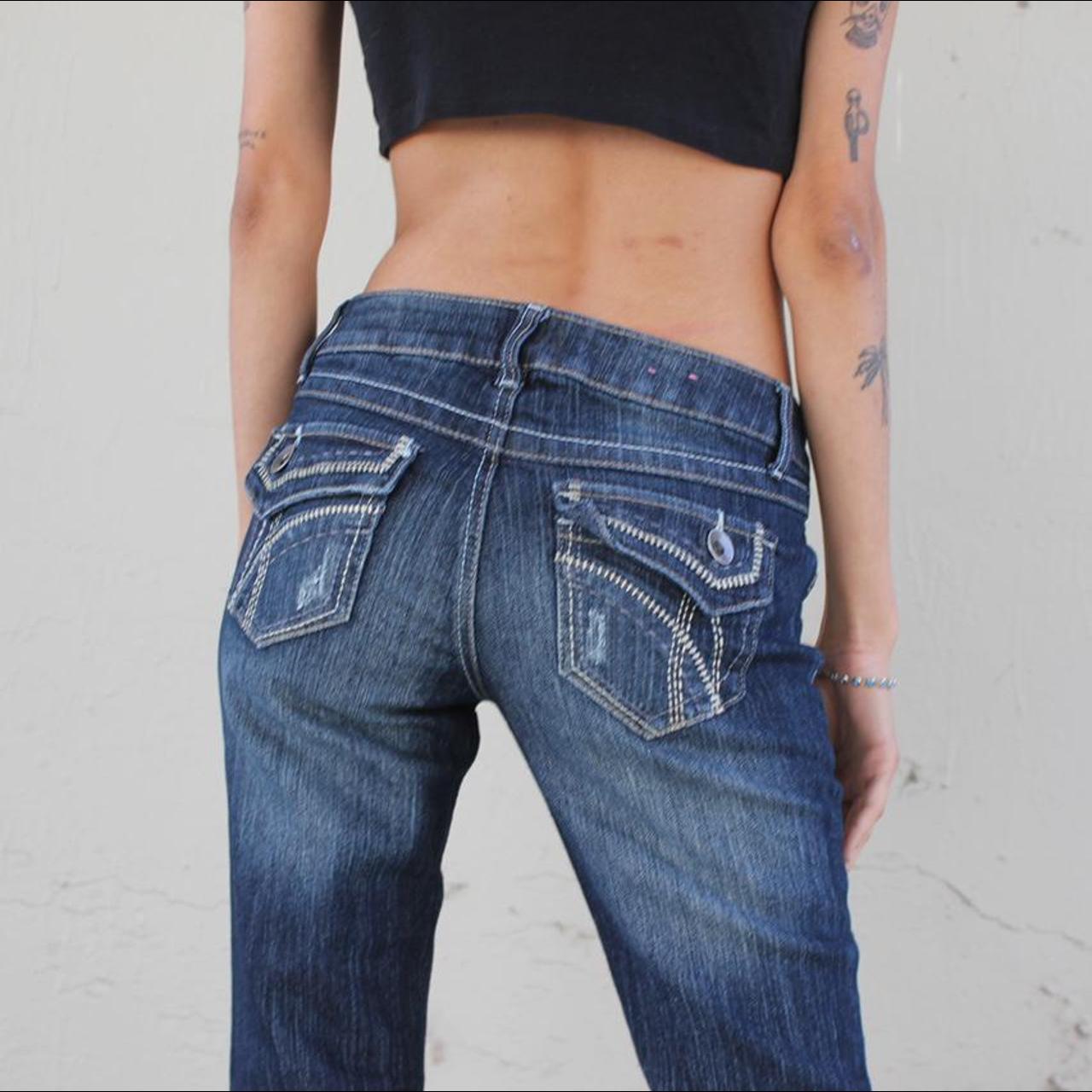 Y2K LOW RISE DARK WASH FLARE DENIM JEANS // By... - Depop