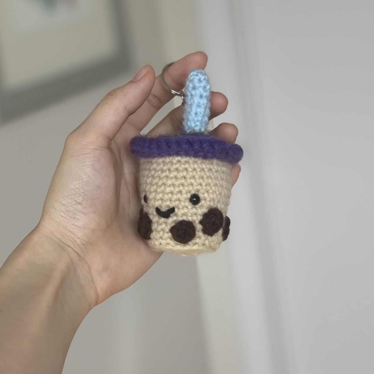 Boba tea crochet keychain