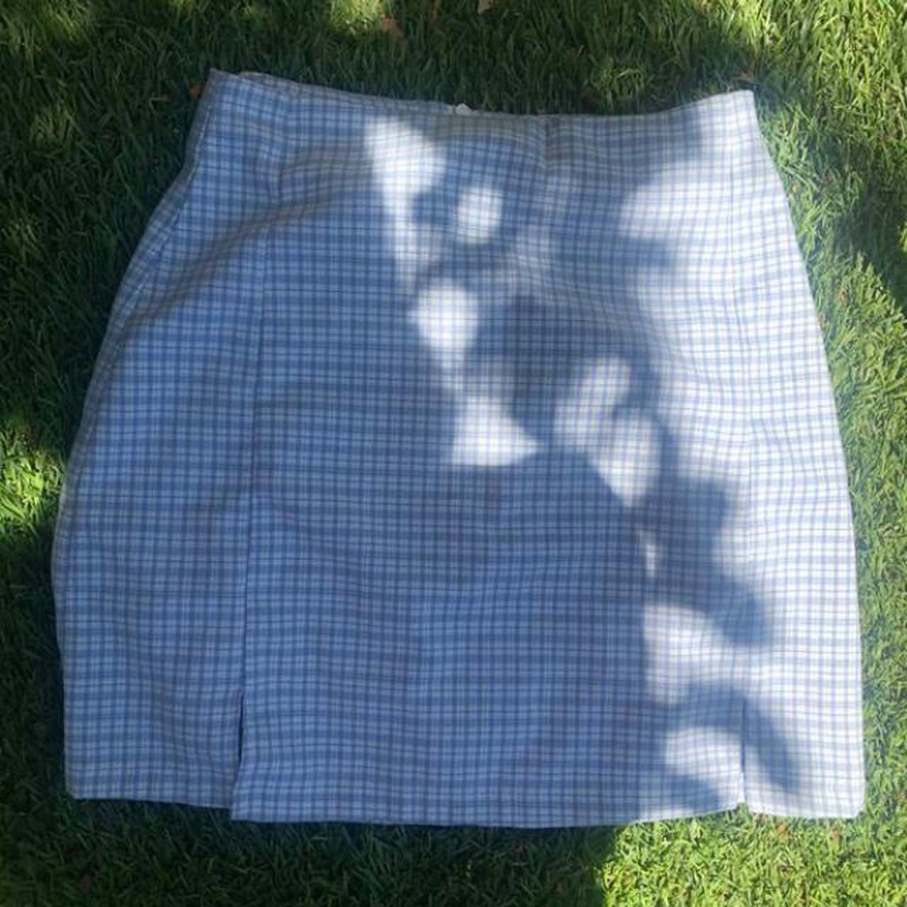 Brandy Melville Blue Plaid Cara Skirt Barely Depop