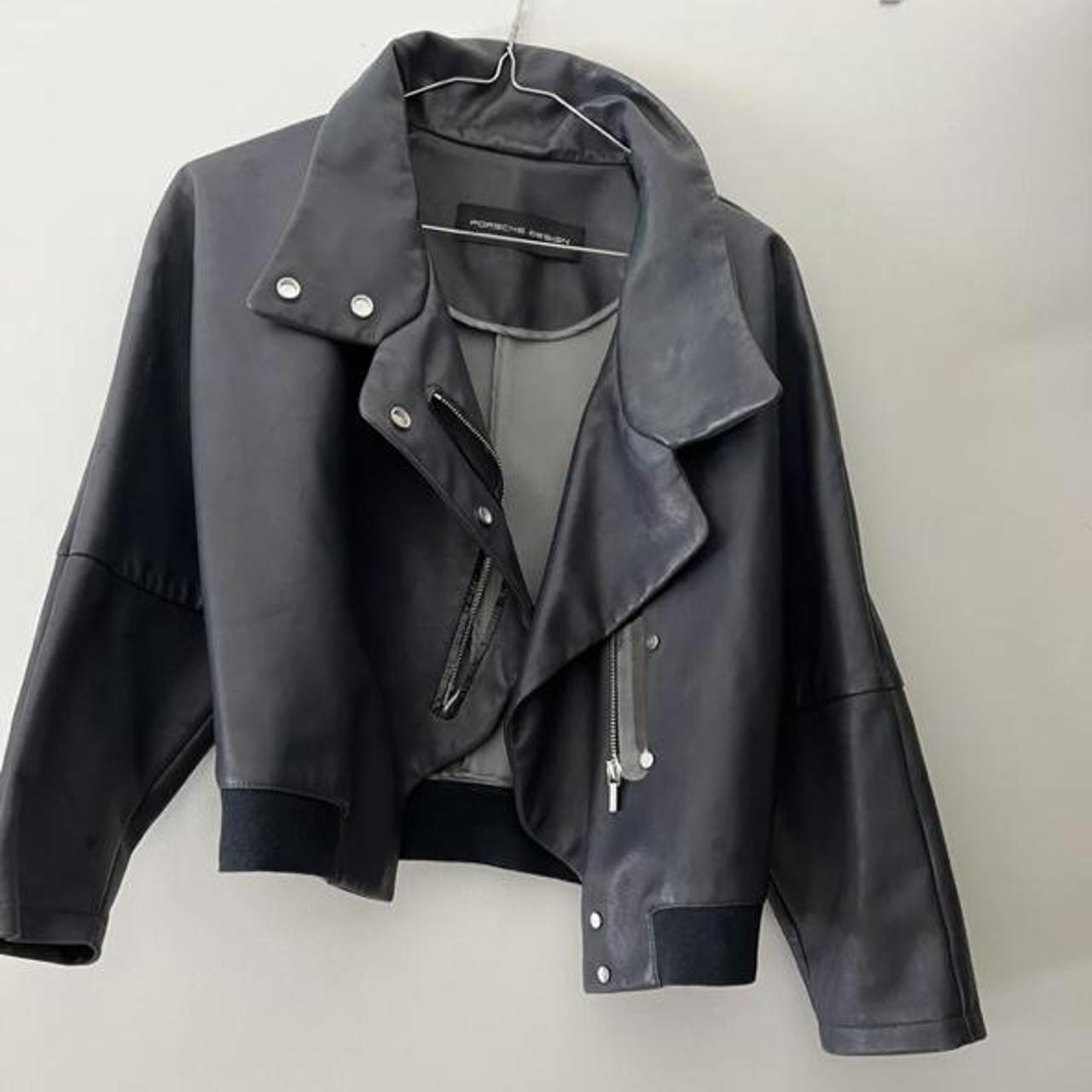 PORSCHE DESIGN Women’s Navy Leather Jacket - Size... - Depop