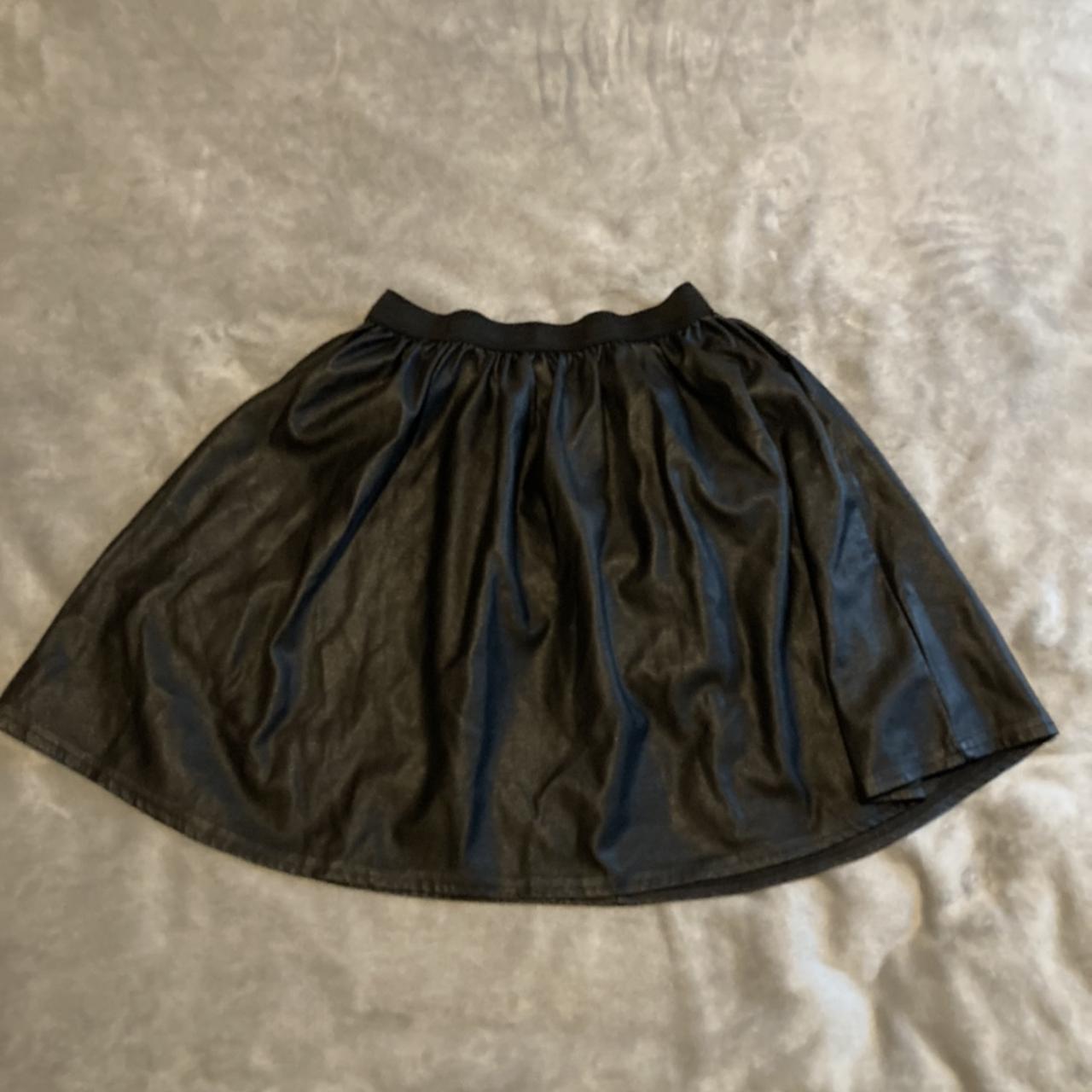 Black faux leather mini skater skirt from Primark Depop