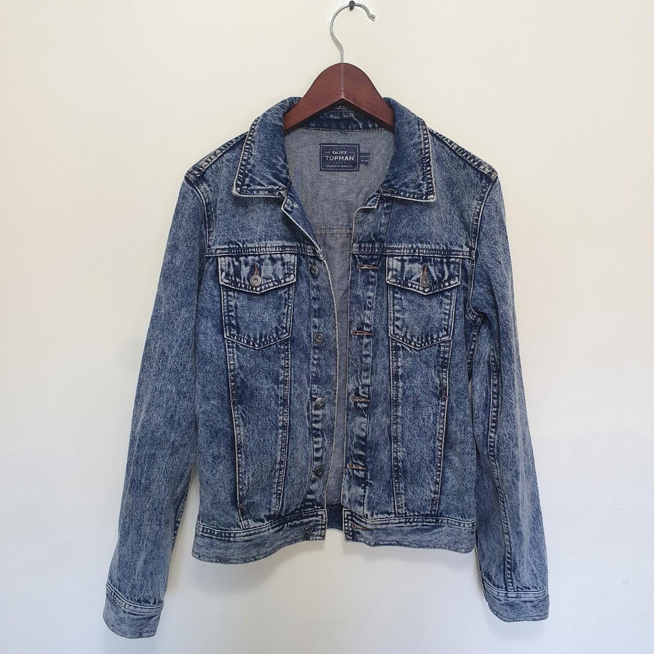 Mens acid wash denim jacket topman size small.... - Depop