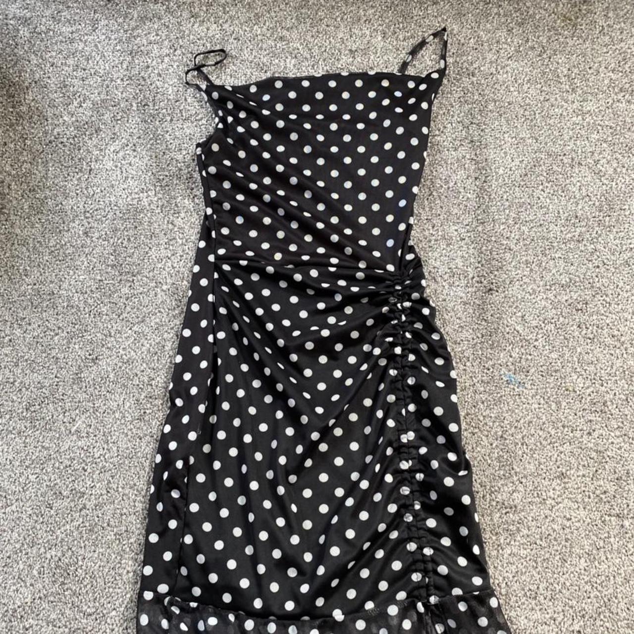 black polka dot dress, only worn once pretty little... - Depop