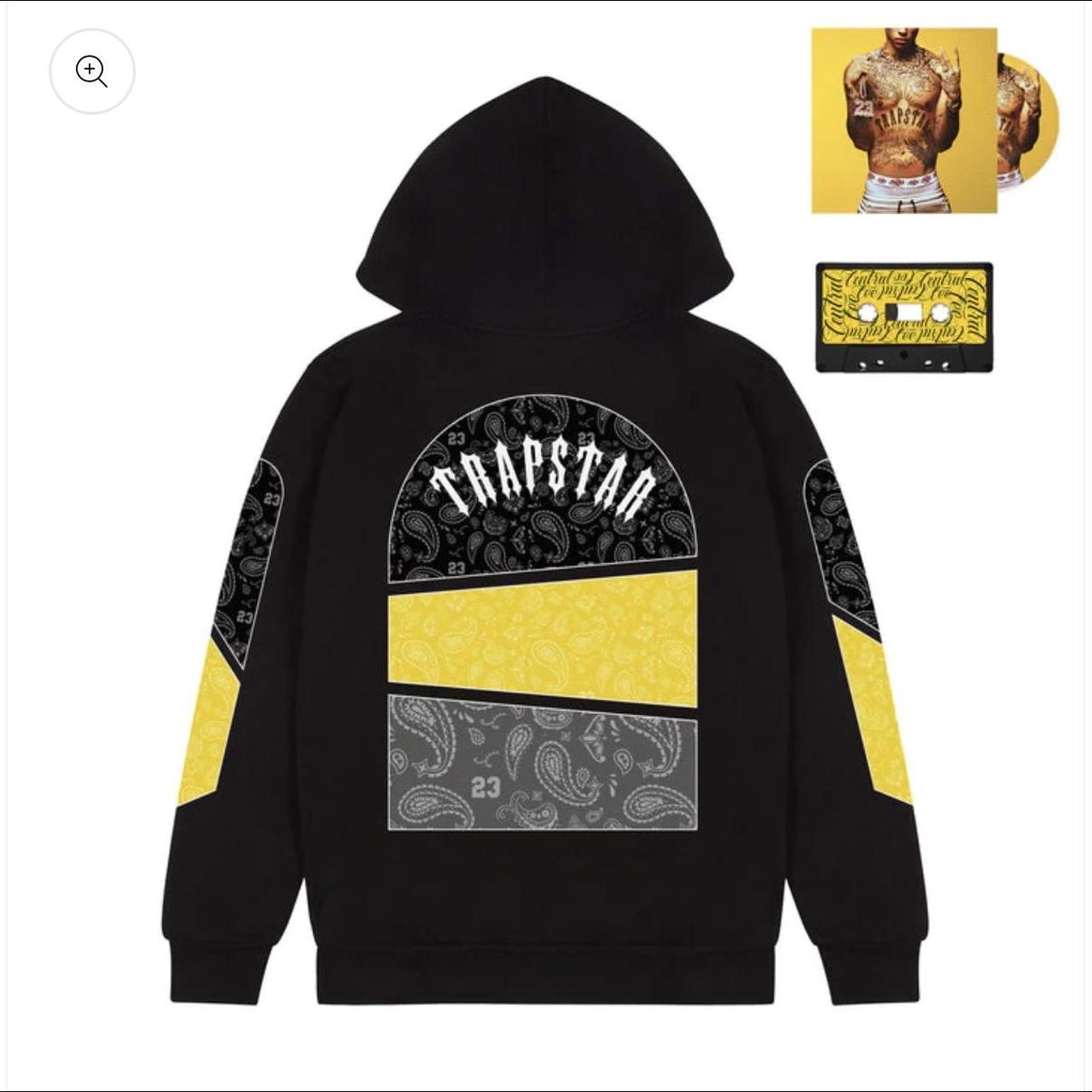 Trapstar Men's Black and Yellow Hoodie Depop