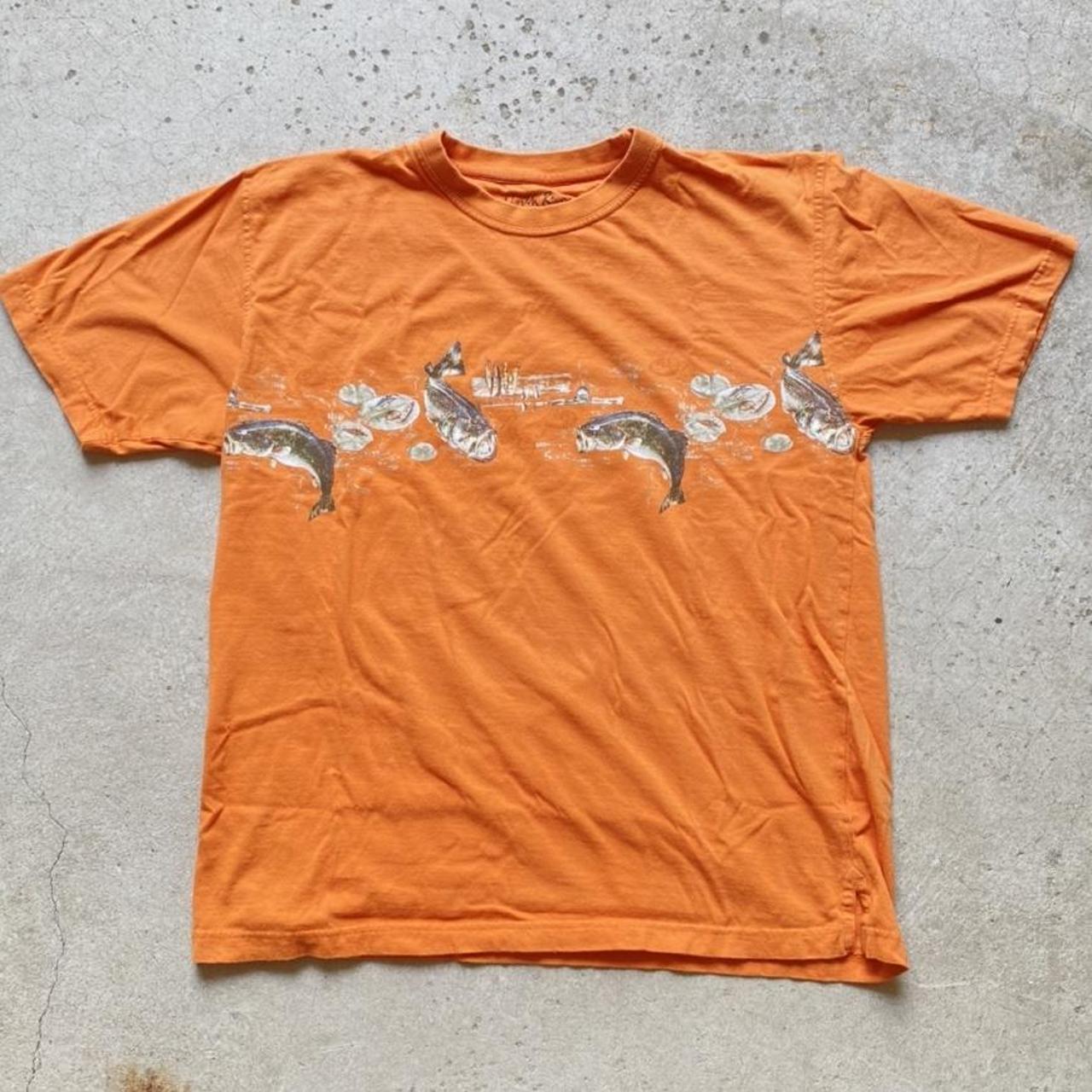 Orange outdoorsman fishing shirt with bass printed... - Depop