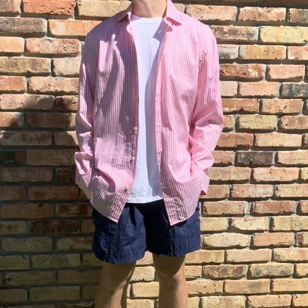 Bugatchi Men's Pink and White Shirt