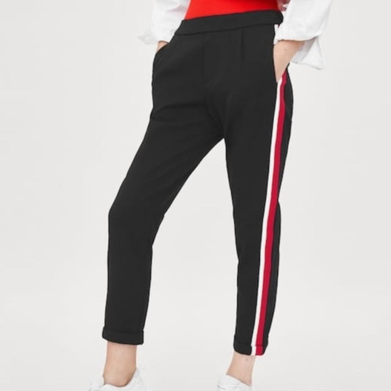 black trousers red side stripe