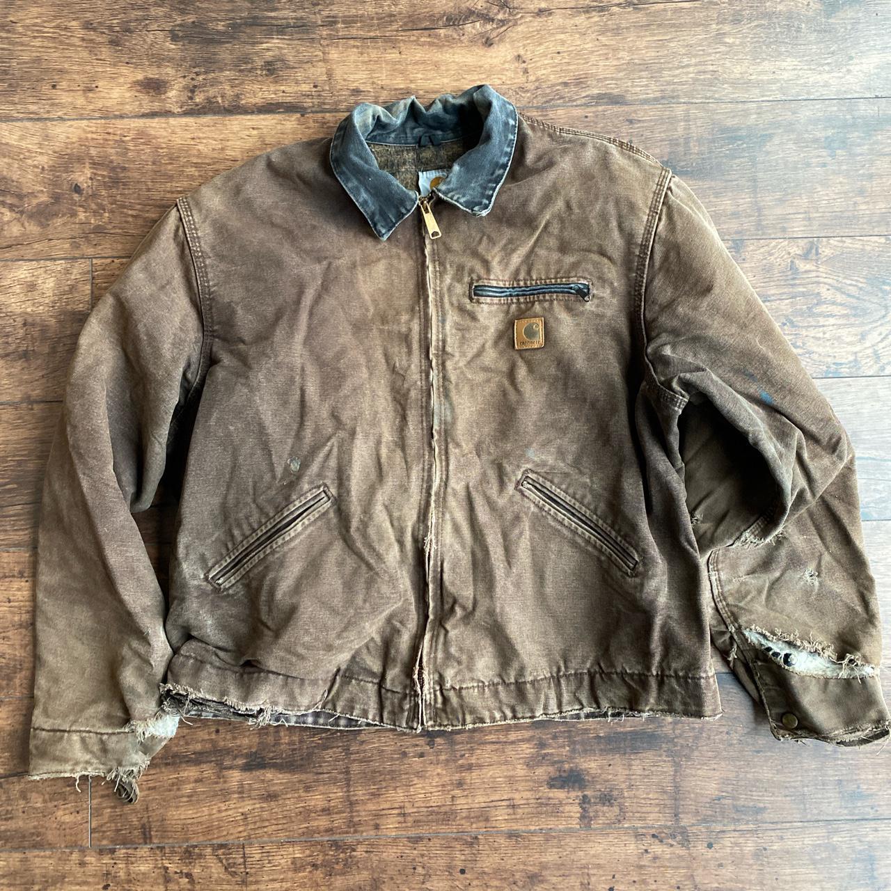 Y2k brown carhartt jacket with chequered warm wool... - Depop