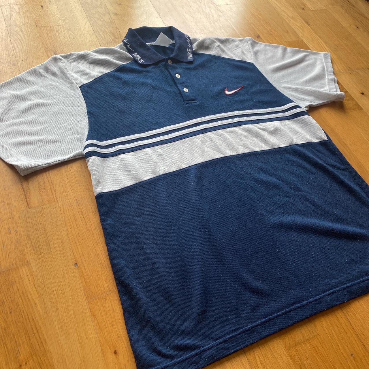 00s Blue and light grey Nike polo shirt with nice... - Depop