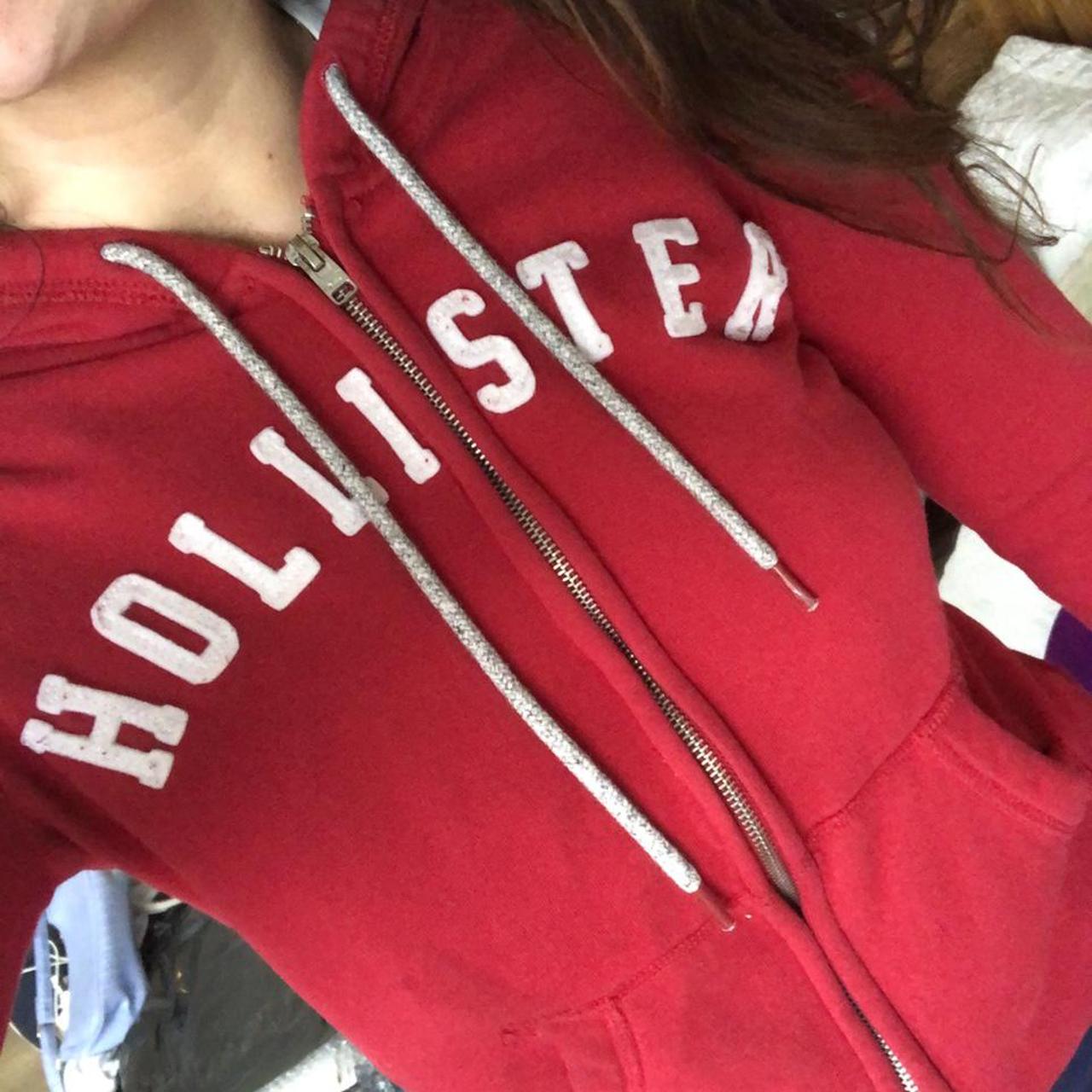 Red and grey Holister hoodie. Red hoodie with grey... - Depop