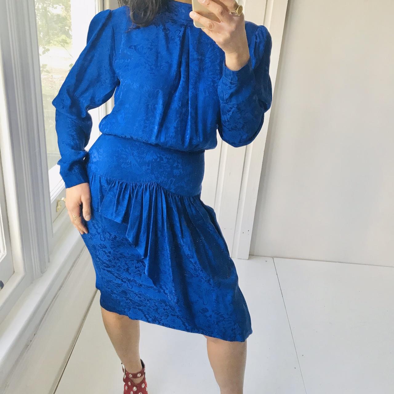 Peacock 🦚 Silk Stunna Pure silk cobalt blue vintage... - Depop