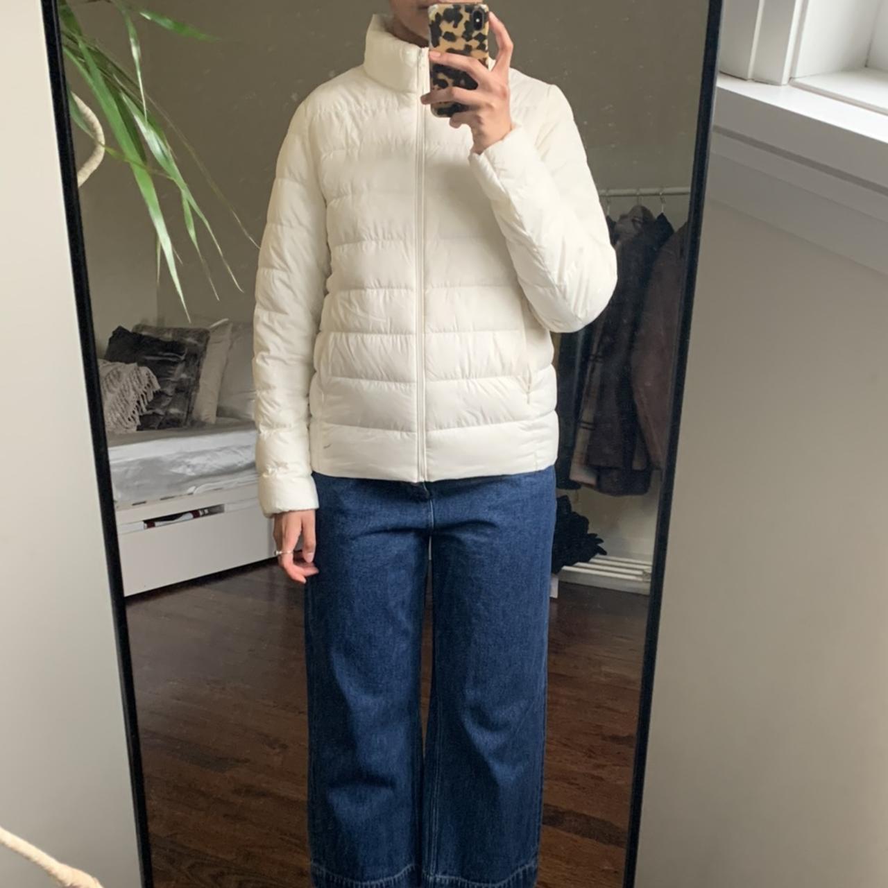 Uniqlo Puffer Jacket in Off-White Worn a Depop
