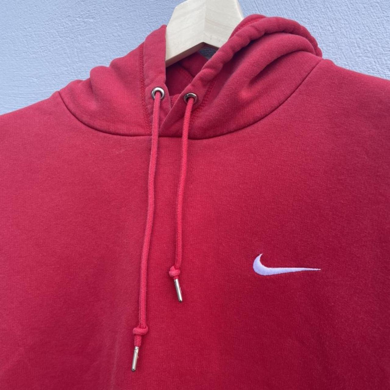 VINTAGE RETRO NIKE HOODIE IN RED WITH MINI CHEST... - Depop