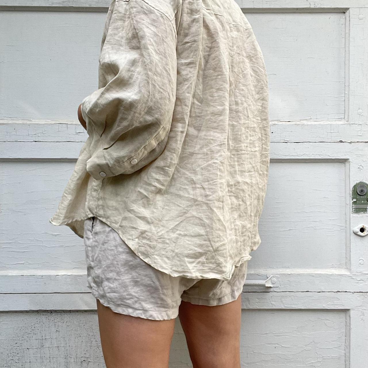 🍀 description linen pajama set in oatmeal, shorts... Depop