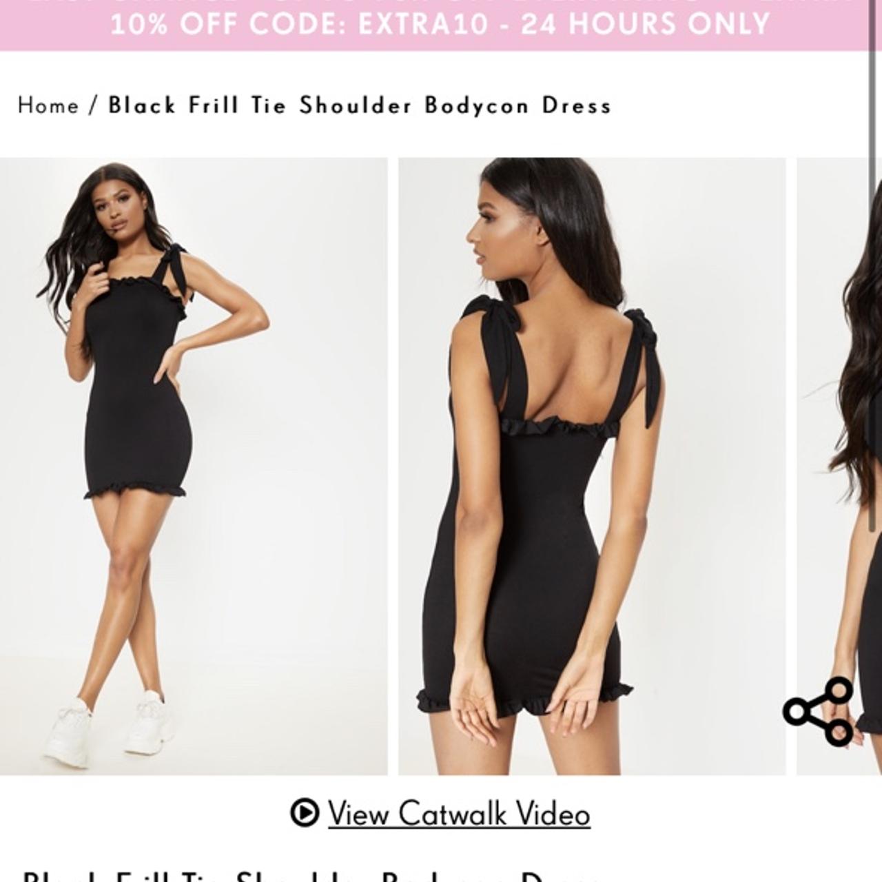 Black frill tie shoulder bodycon dress online