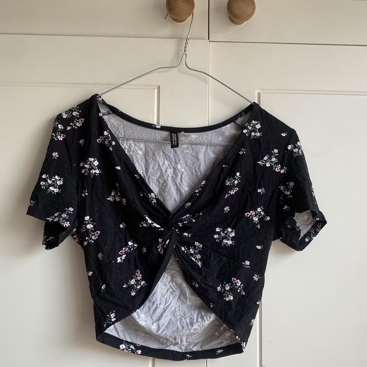 Black Flower Patterned Crop Top! Originally From... - Depop