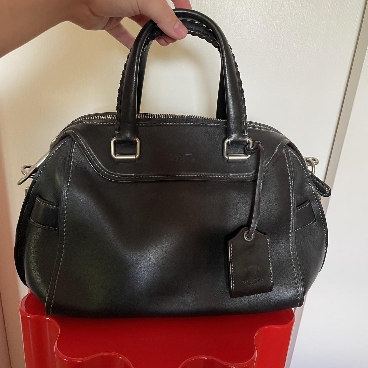 Black leather motorcycle inspired Coach Boston bag... - Depop