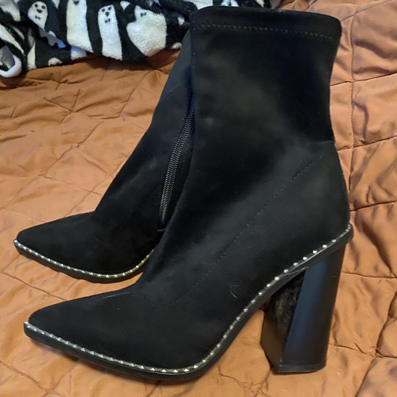 Fashion nova black studded point booties Worn once... - Depop