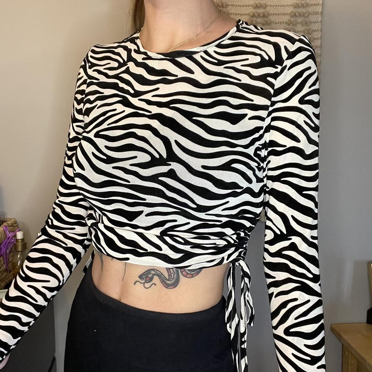 Zebra print long sleeve top with adjustable sides so... - Depop