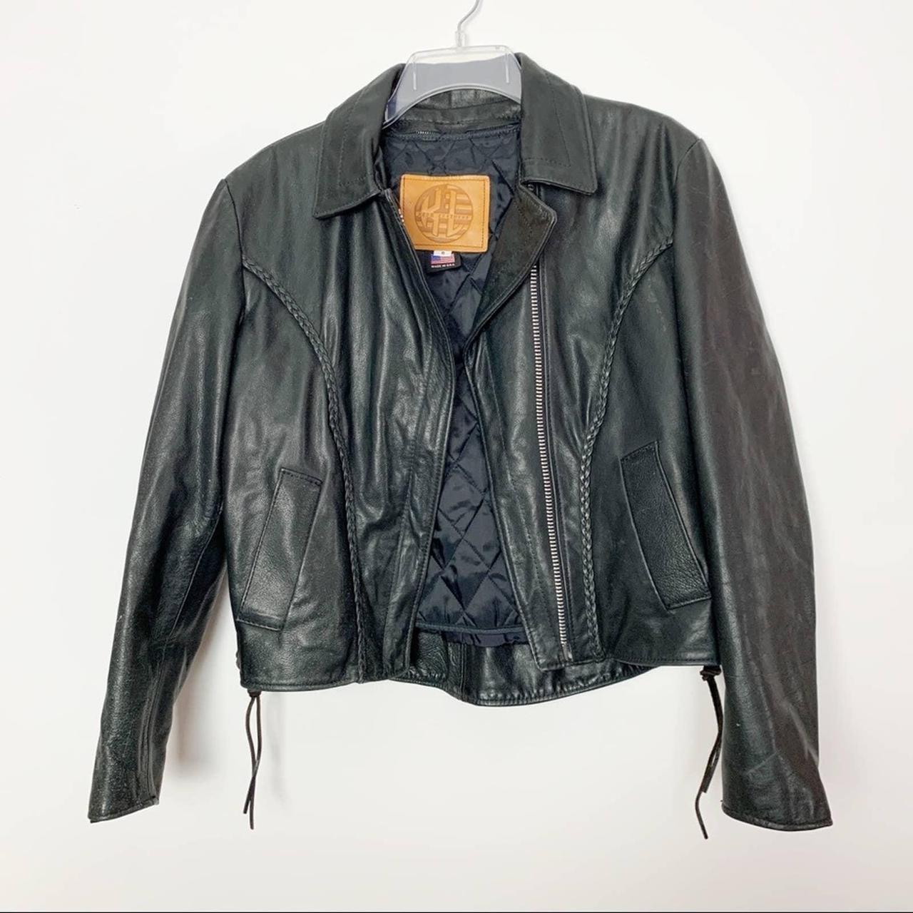 Kerr Leathers Black Leather Jacket Coat Size 8 Moto... - Depop