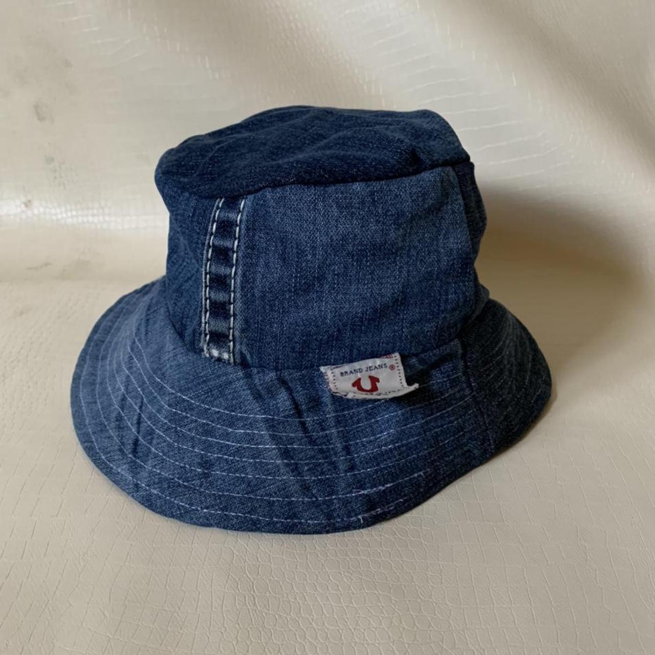 True Religion Men's Blue and White Hat Depop