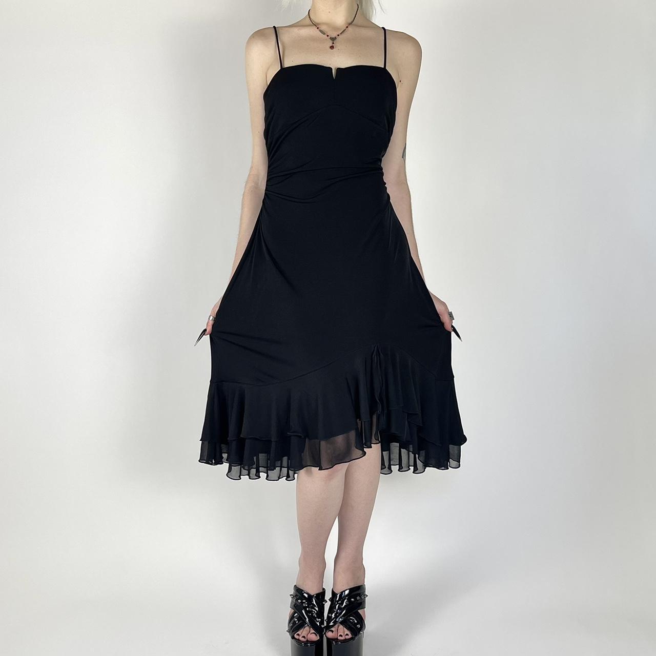 90s/Y2K Vintage Ruffle Black Dress by City Triangles... - Depop