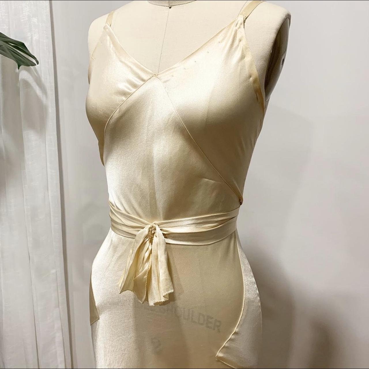 1930s ivory silk satin bias cut wedding dress with... - Depop