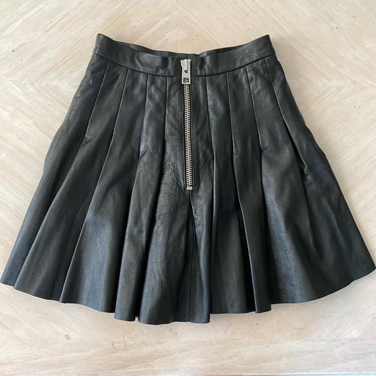 All Saints- Leather Pleated Mini Skirt Size: 0 US, 4... - Depop