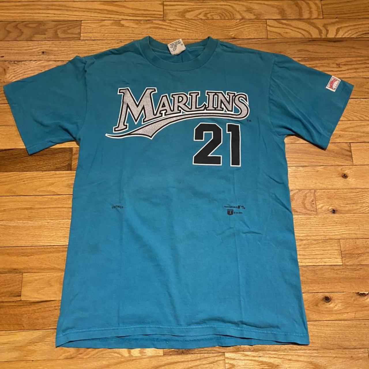 Vintage 90’s Florida Marlins Chuck Carr double sided... - Depop