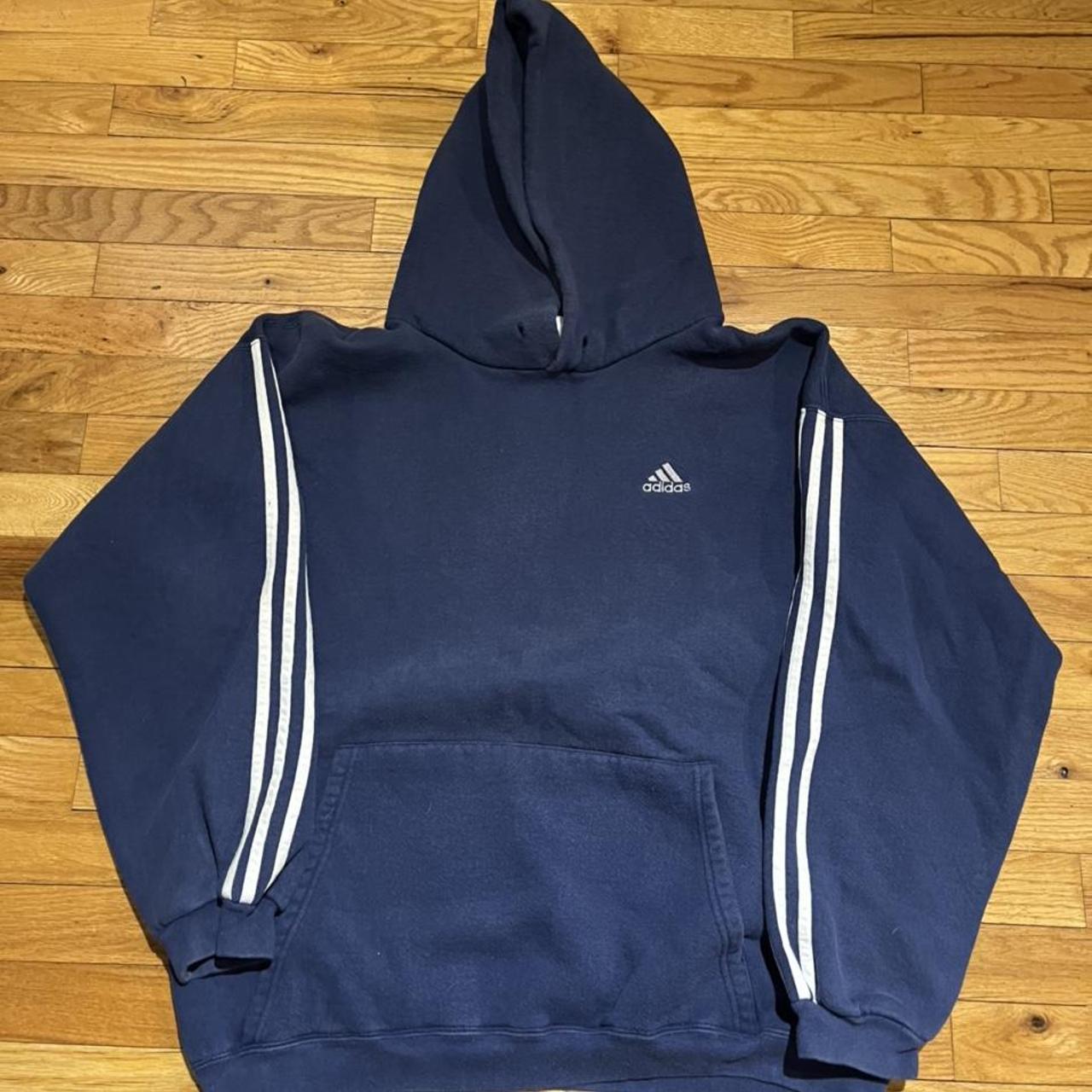 Vintage 90’s Adidas stripped embroidered hoodie... - Depop