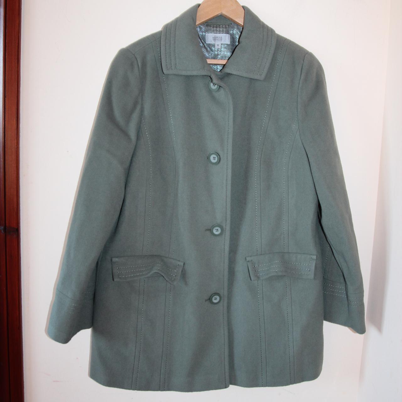 Wool coat cashmere green khaki jacket Marks and... - Depop