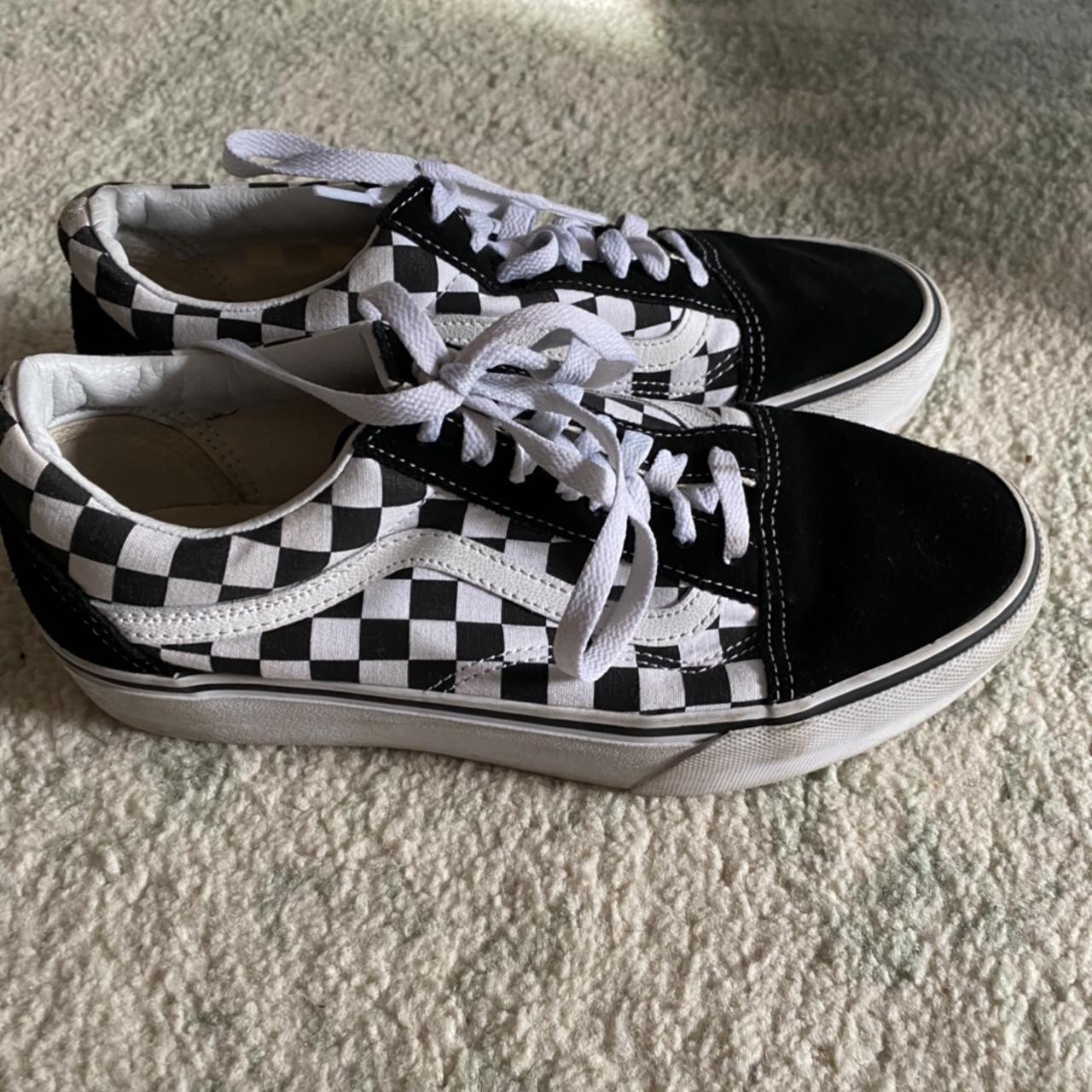 Black checkered old skool vans size 8 in mens, 9.5... - Depop